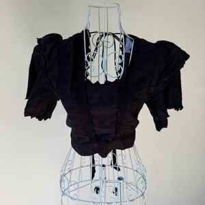 Topshop Black Eyelet Puff Sleeve Tie Back Crop Top Cottagecore US 6 backless